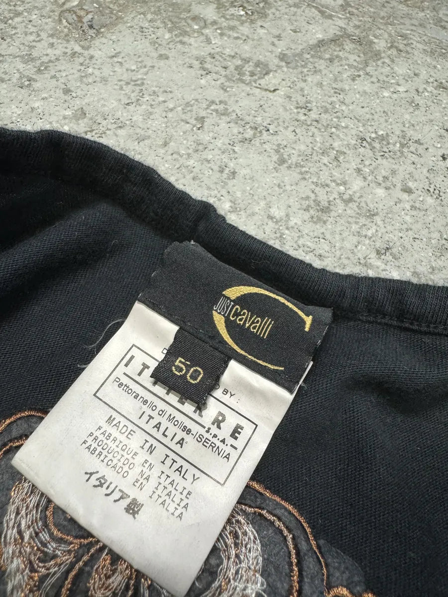 2000s Roberto Cavalli Navy Back Embroidered Henley Longsleeves (S) WqkmpSX 7