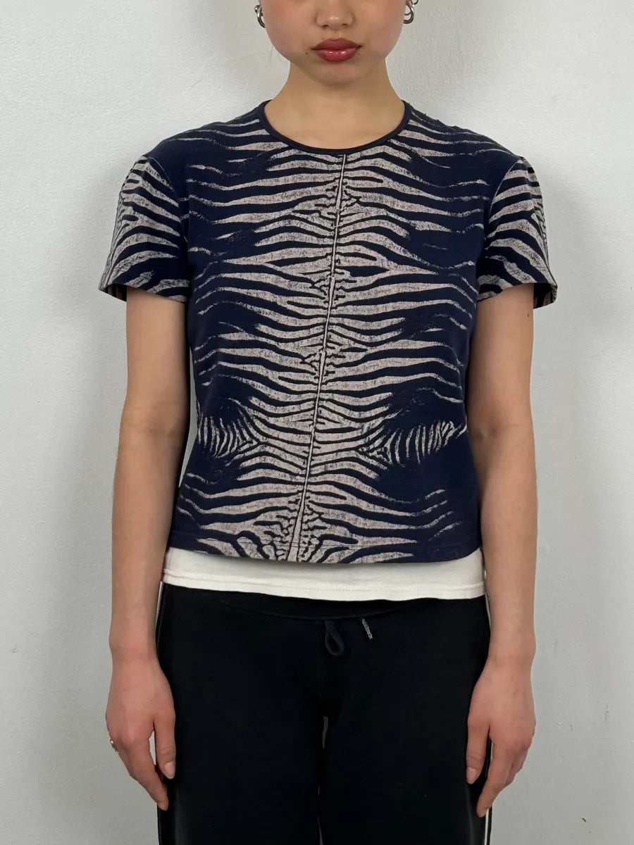 2000s Roberto Cavalli Navy Zebra Print T-Shirt  wqNnByu 1