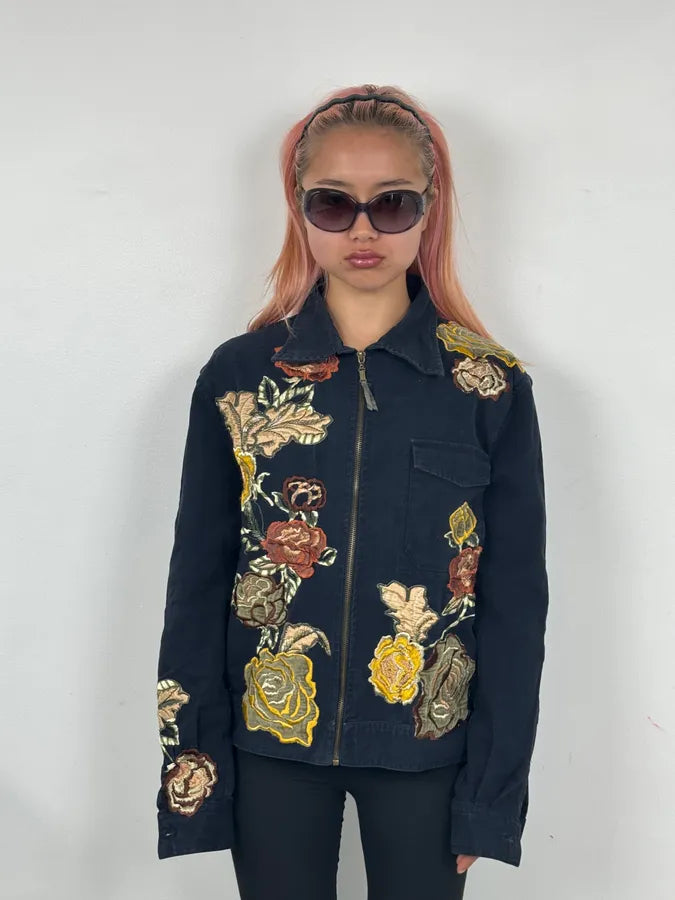 2000s Roberto Cavalli Navy Embroidered Floral Jacket ZXCOAJT 1