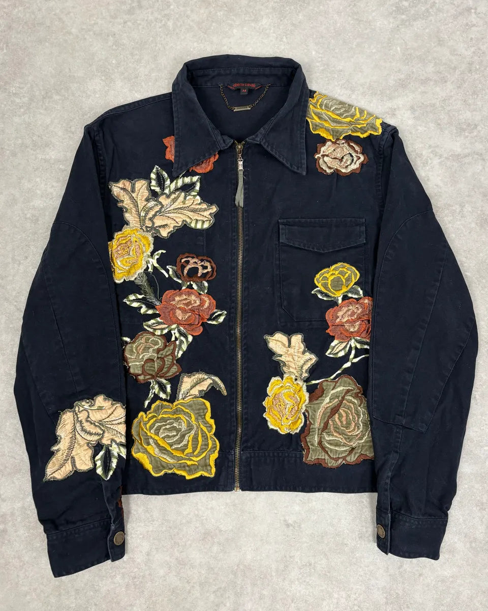 2000s Roberto Cavalli Navy Embroidered Floral Jacket ZXCOAJT 0