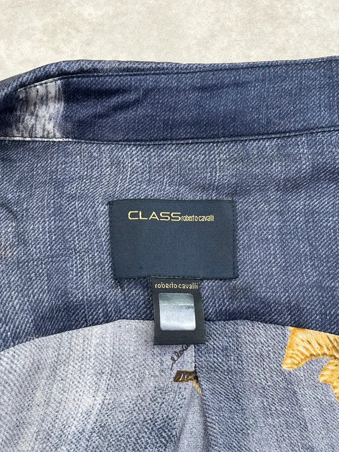 2000s Roberto Cavalli Navy Faded Silk Golden Floral Shirt gwhHDPp 8