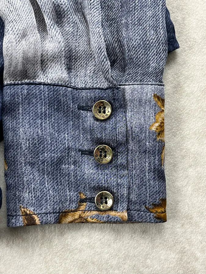 2000s Roberto Cavalli Navy Faded Silk Golden Floral Shirt gwhHDPp 4