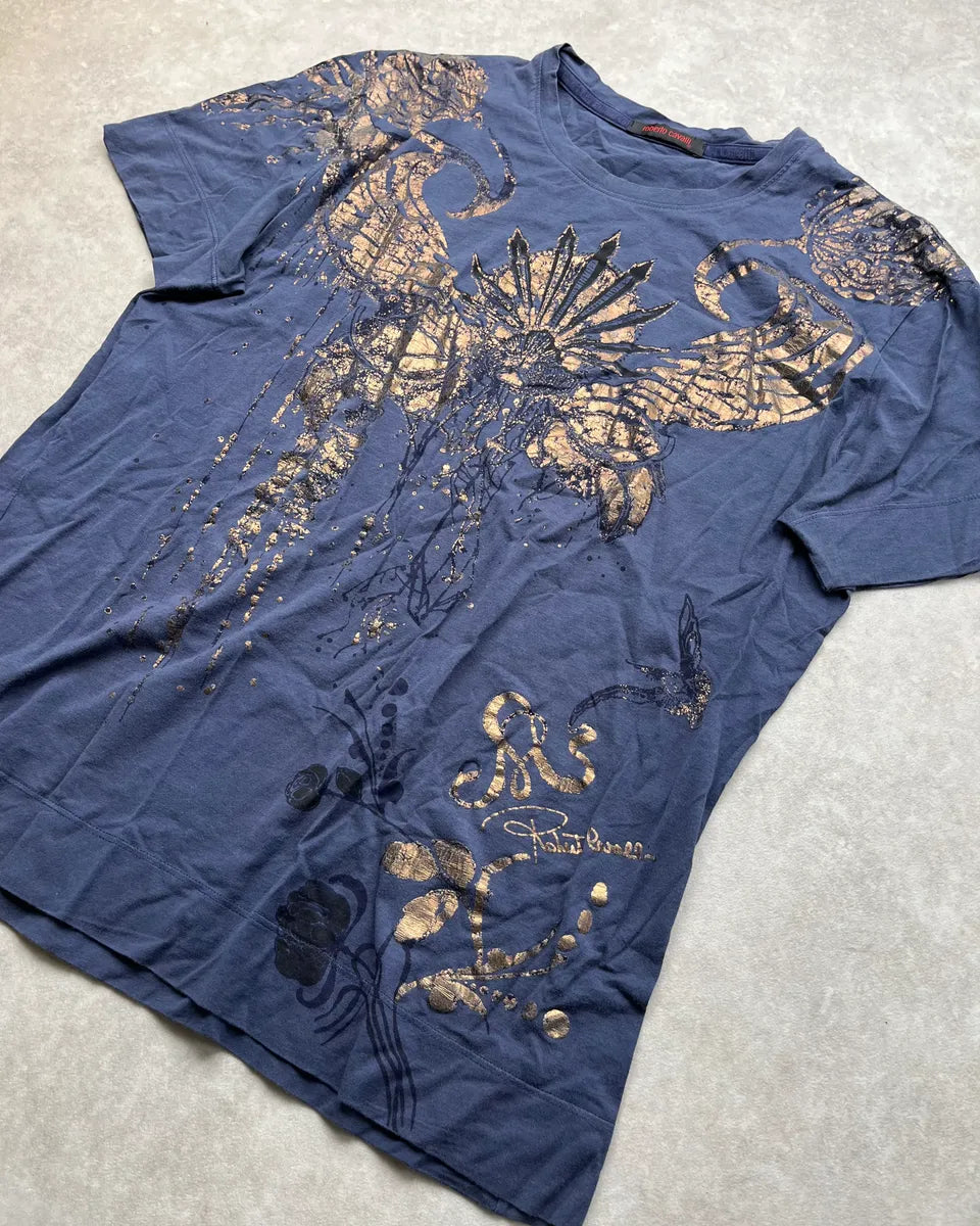 2000s Roberto Cavalli Navy Gold T-Shirt nuChgyt 3