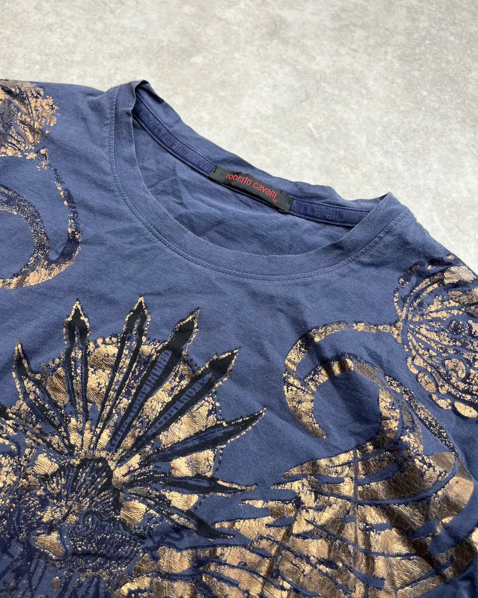 2000s Roberto Cavalli Navy Gold T-Shirt nuChgyt 4