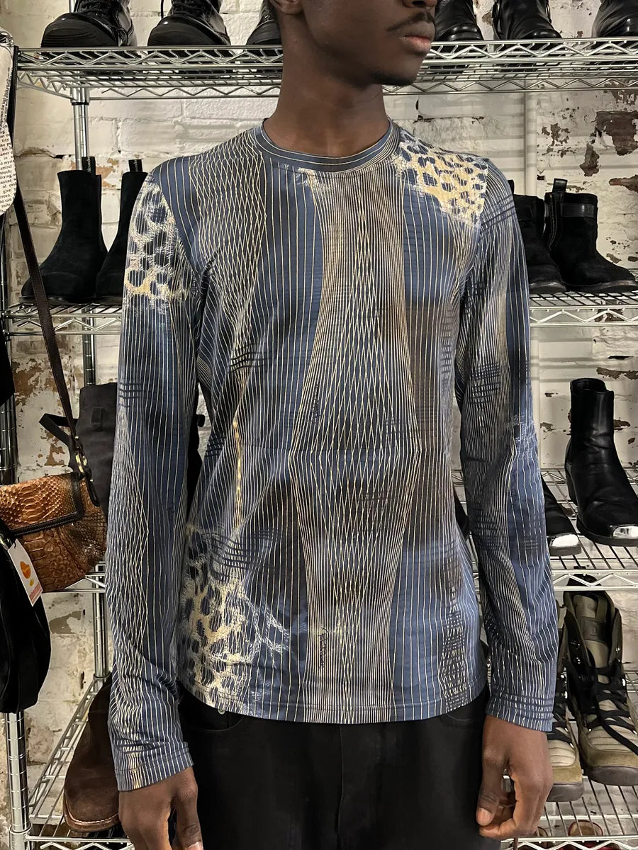 2000s Roberto Cavalli Navy Leopard Effect Abstract Longsleeves ERyQKnx 0