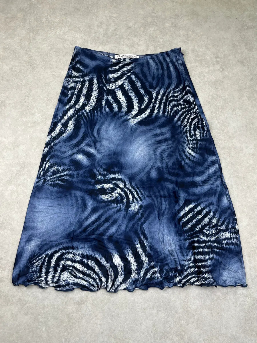 2000s Roberto Cavalli Navy Zebra Savage Skirt ZdLIcZx 0
