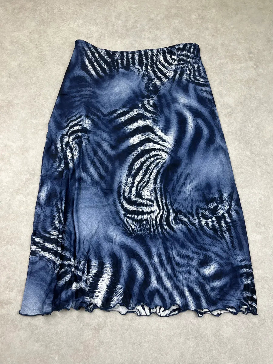 2000s Roberto Cavalli Navy Zebra Savage Skirt ZdLIcZx 6