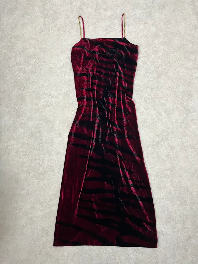 2000s Roberto Cavalli Obscure Black & Red Glamour Savage Velvet Dress ounJJvO 2
