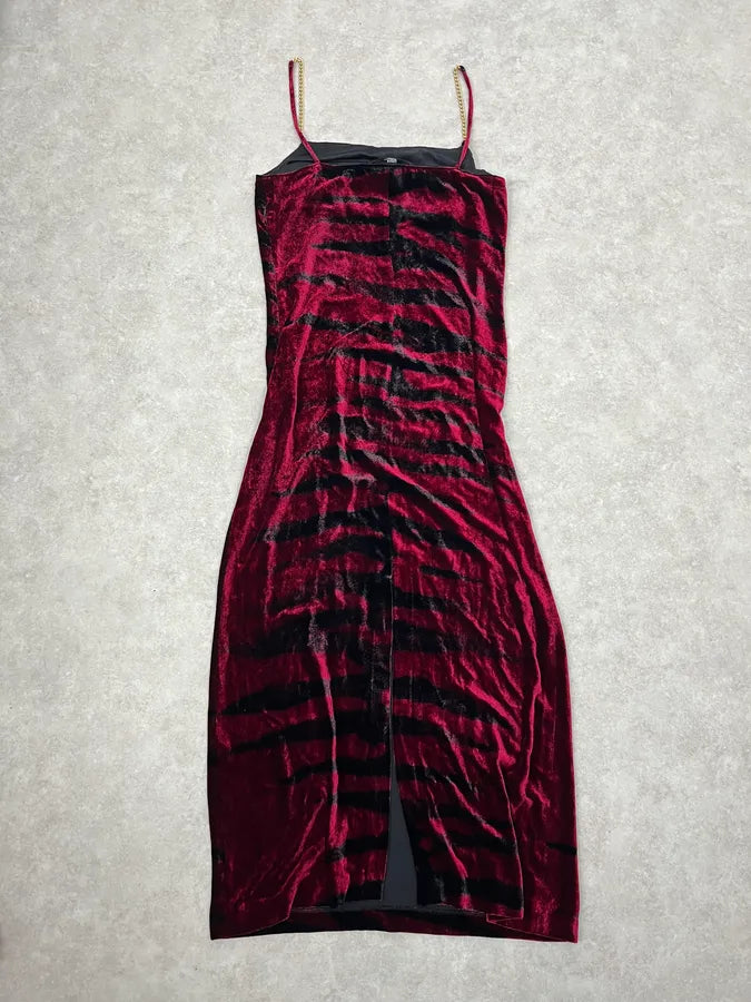 2000s Roberto Cavalli Obscure Black & Red Glamour Savage Velvet Dress ounJJvO 5