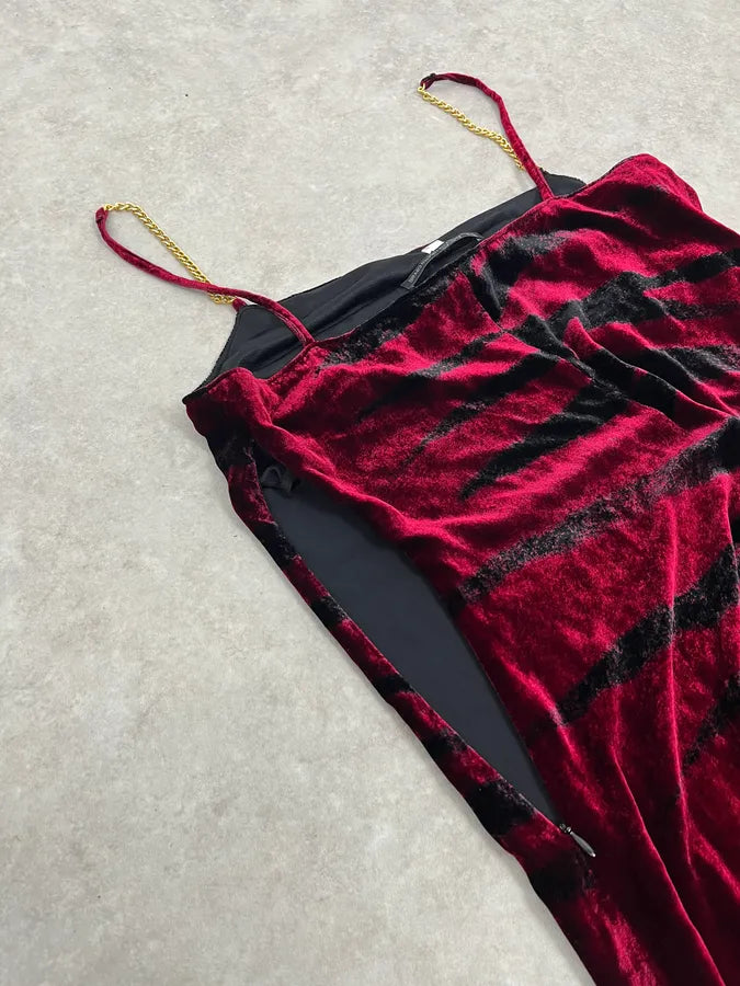 2000s Roberto Cavalli Obscure Black & Red Glamour Savage Velvet Dress ounJJvO 7