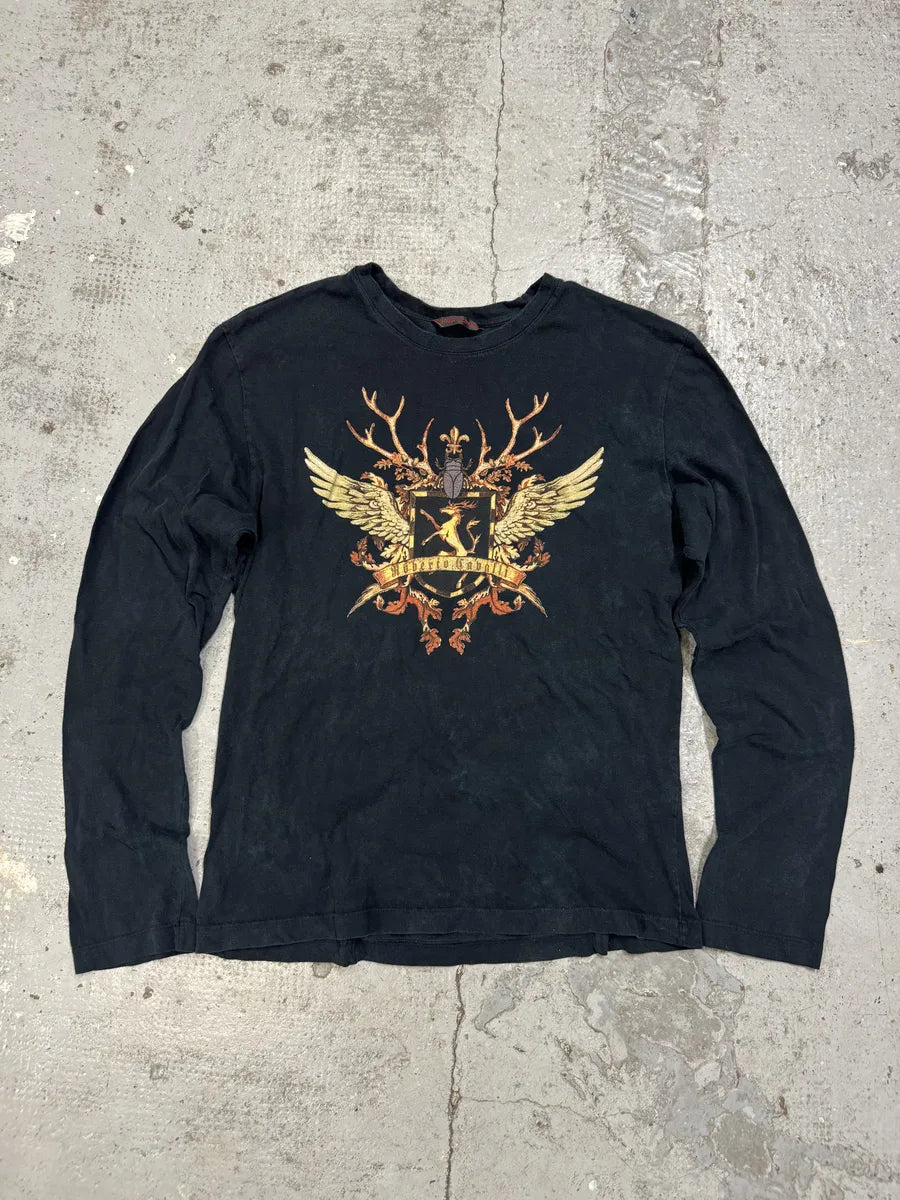2000s Roberto Cavalli Old School Logo Black Longsleeves rnDOkkS 0