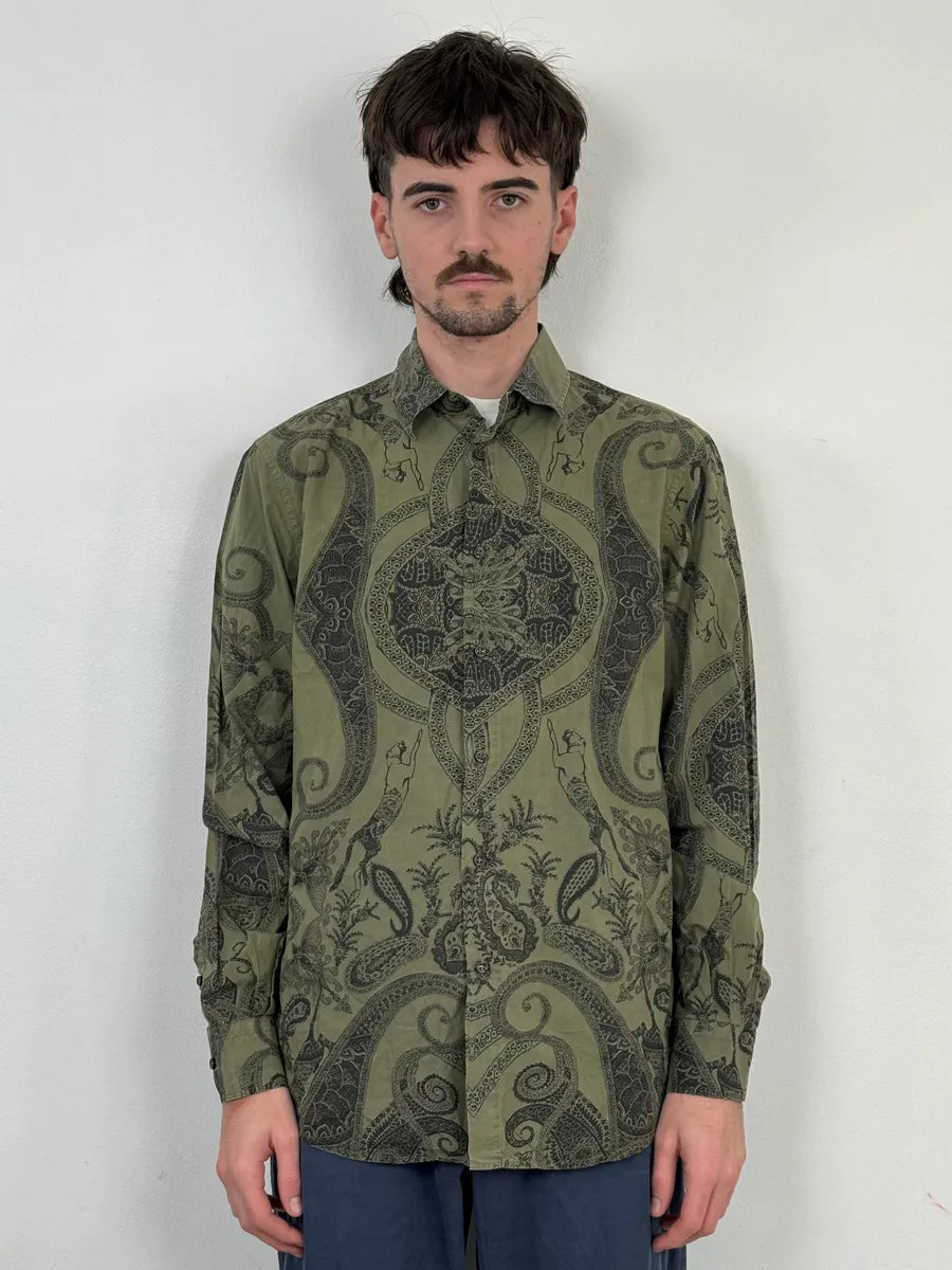 2000s Roberto Cavalli Olive Green & Black Presley Black Shirt TERgKwe 1