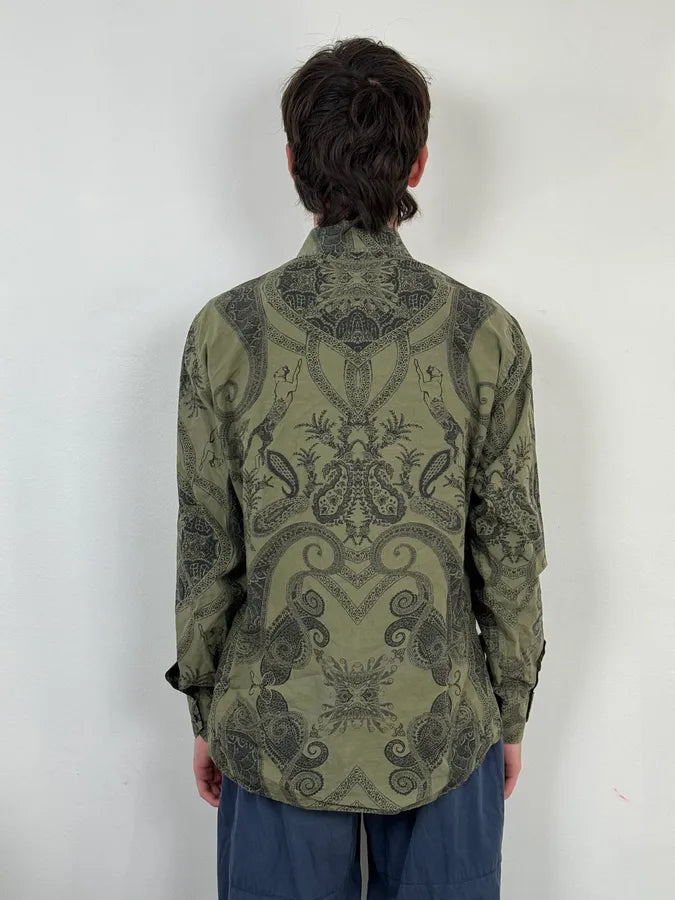 2000s Roberto Cavalli Olive Green & Black Presley Black Shirt TERgKwe 2