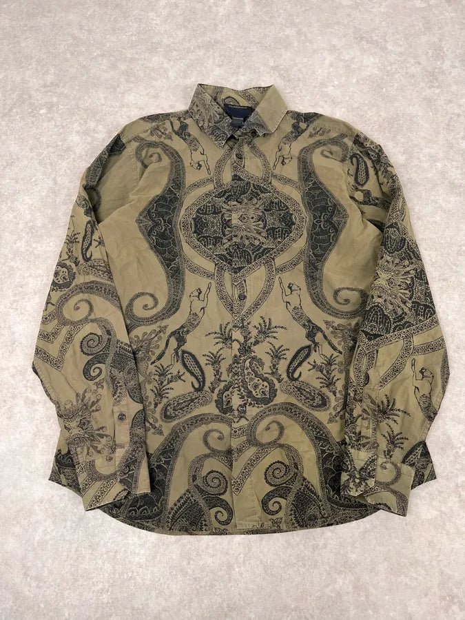 2000s Roberto Cavalli Olive Green & Black Presley Black Shirt TERgKwe 3
