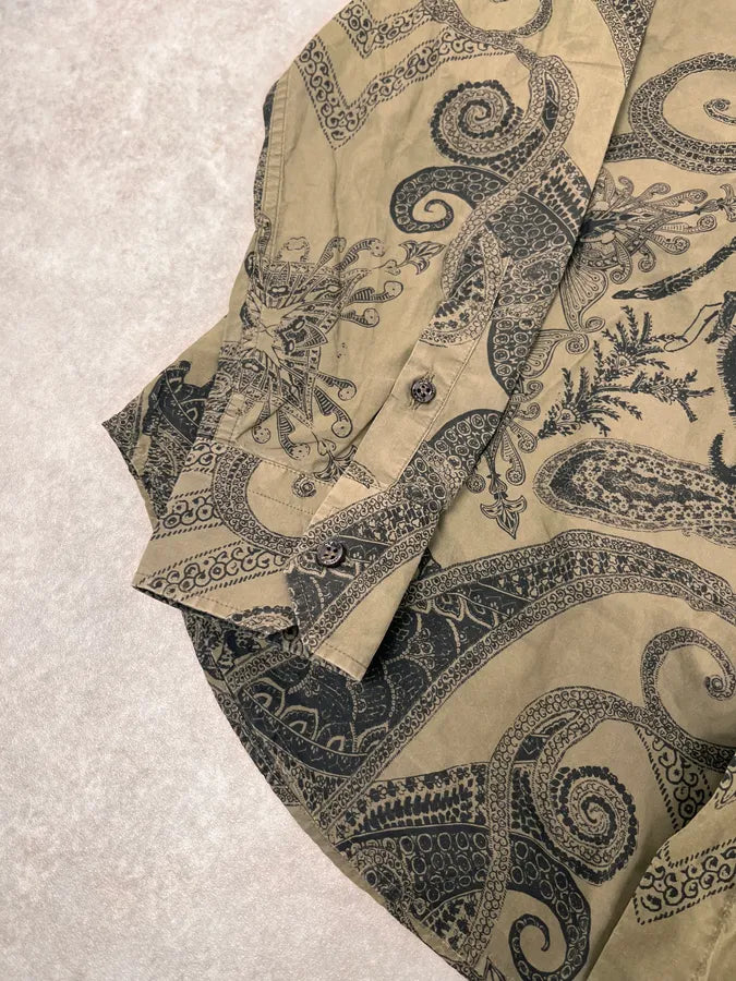 2000s Roberto Cavalli Olive Green & Black Presley Black Shirt TERgKwe 5