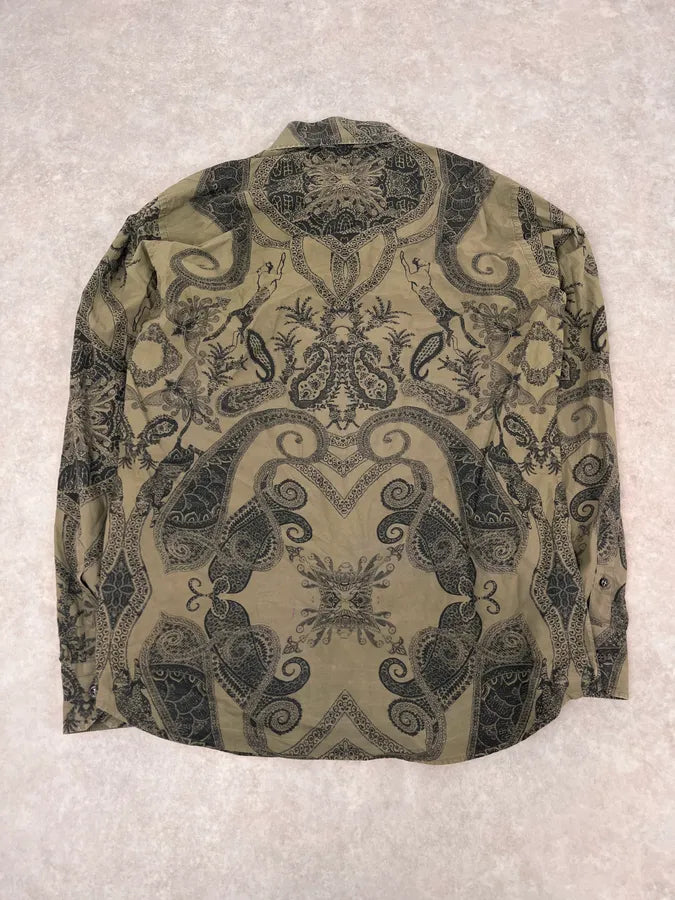 2000s Roberto Cavalli Olive Green & Black Presley Black Shirt TERgKwe 6