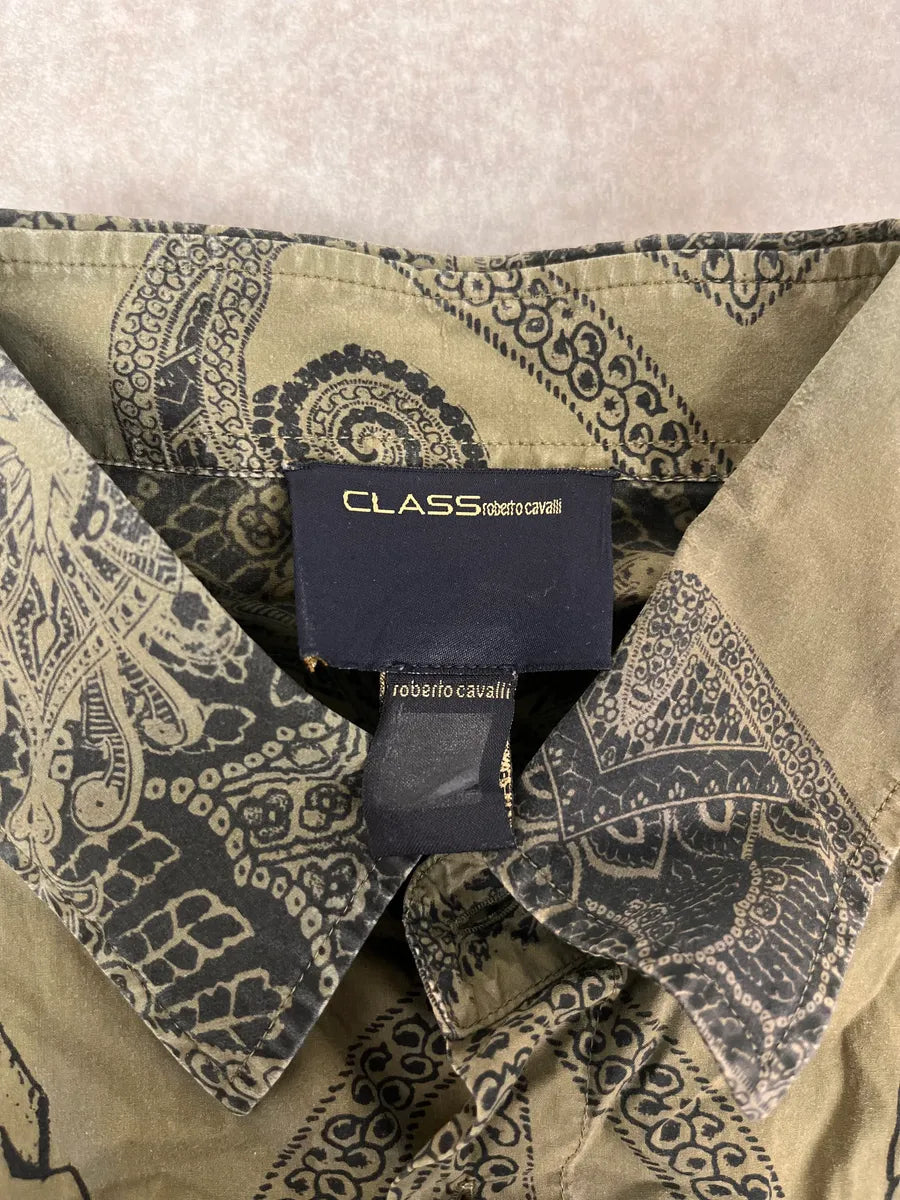 2000s Roberto Cavalli Olive Green & Black Presley Black Shirt TERgKwe 7