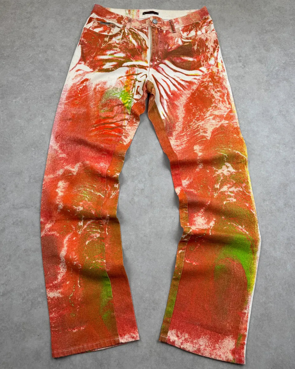 2000s Roberto Cavalli Orange & Green Vulcano Jeans bfsYNMU 0