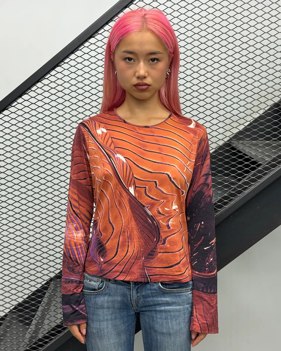 2000s Roberto Cavalli Orange Abstract Wave Longsleeve rsxhzIR 1