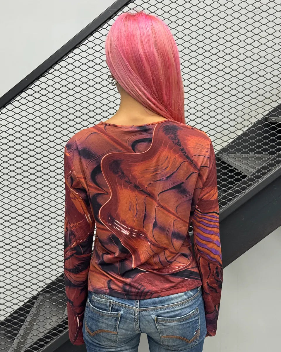 2000s Roberto Cavalli Orange Abstract Wave Longsleeve rsxhzIR 2