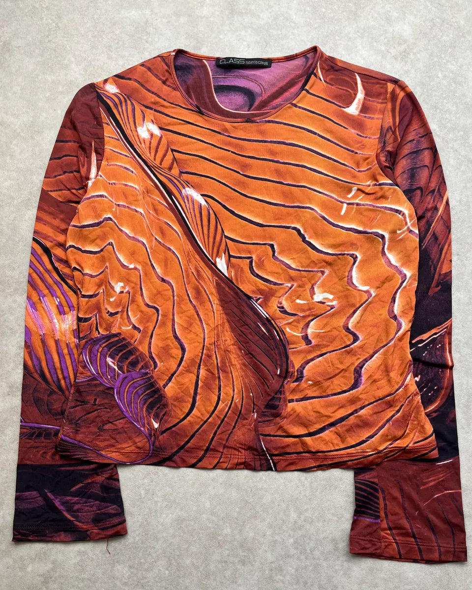2000s Roberto Cavalli Orange Abstract Wave Longsleeve rsxhzIR 3