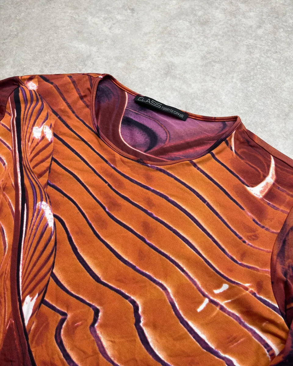 2000s Roberto Cavalli Orange Abstract Wave Longsleeve rsxhzIR 4