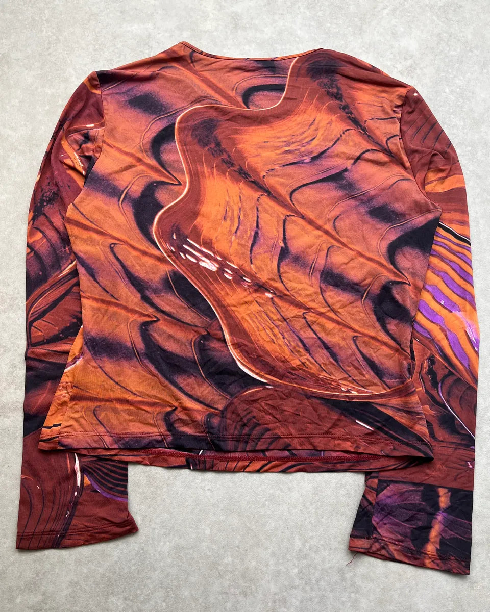 2000s Roberto Cavalli Orange Abstract Wave Longsleeve rsxhzIR 6