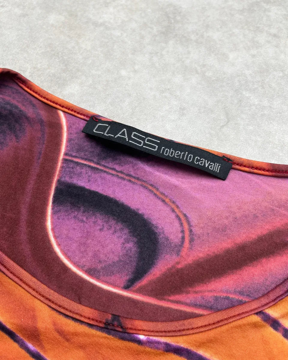 2000s Roberto Cavalli Orange Abstract Wave Longsleeve rsxhzIR 7