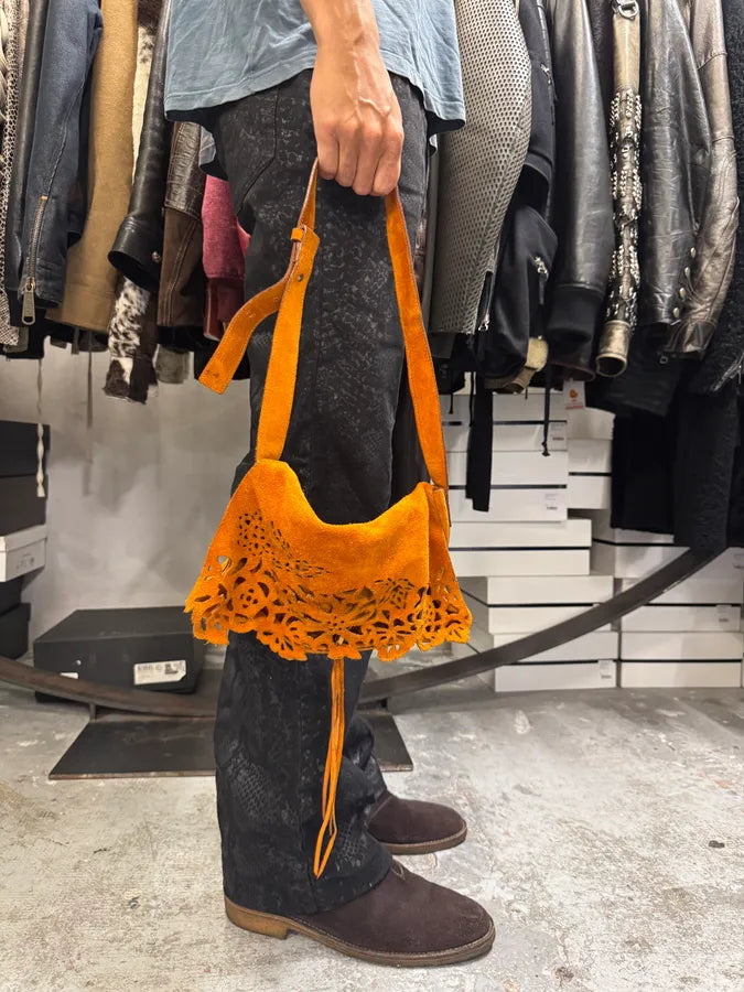 2000s Roberto Cavalli Orange Suede Leather Handle Bag cOwlTjp 2