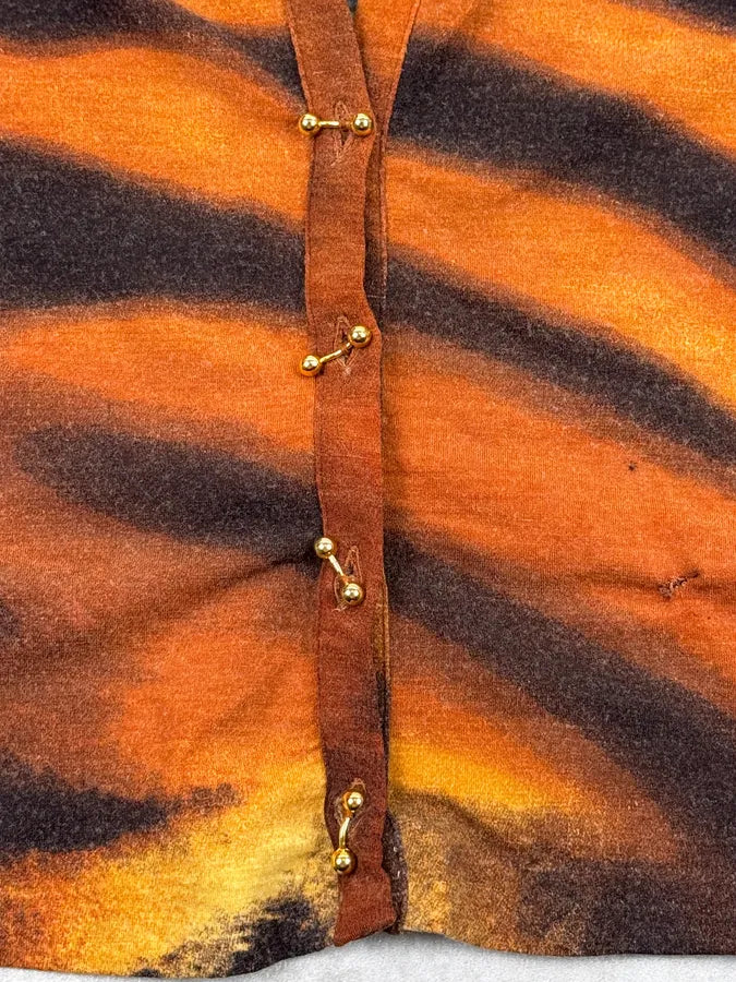 AW2000 Roberto Cavalli Orange Tiger Print Piercings Cardigan uFtLfct 7