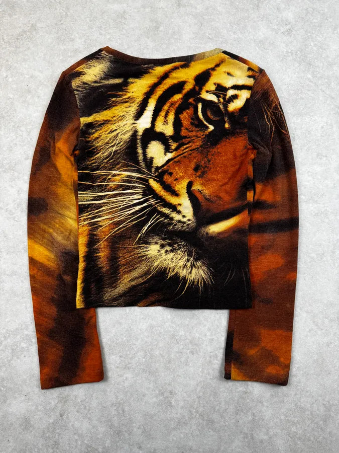 AW2000 Roberto Cavalli Orange Tiger Print Piercings Cardigan uFtLfct 0