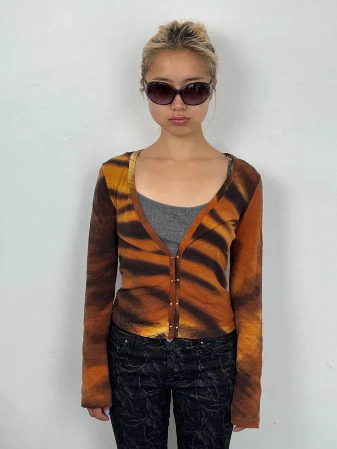 AW2000 Roberto Cavalli Orange Tiger Print Piercings Cardigan uFtLfct 2