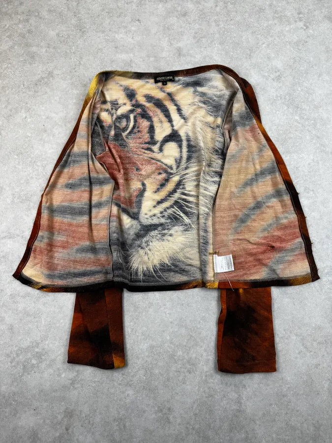 AW2000 Roberto Cavalli Orange Tiger Print Piercings Cardigan uFtLfct 6