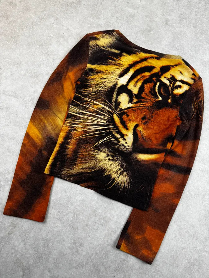 AW2000 Roberto Cavalli Orange Tiger Print Piercings Cardigan uFtLfct 5