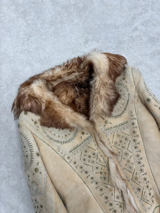 2000s Roberto Cavalli Ornament Fur Sherling Beige Jacket rYUCPvV 4