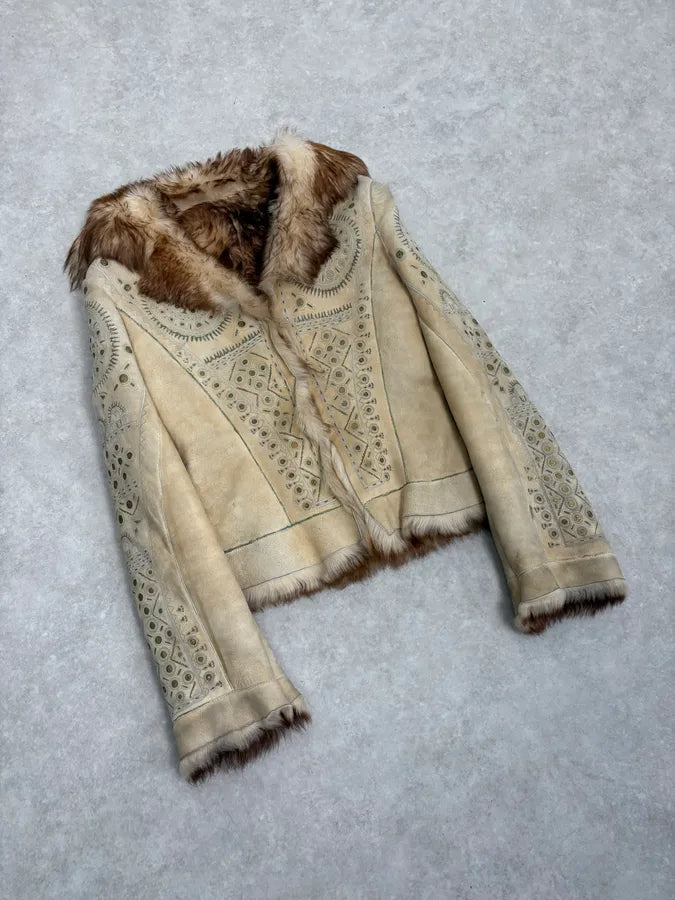 2000s Roberto Cavalli Ornament Fur Sherling Beige Jacket rYUCPvV 3