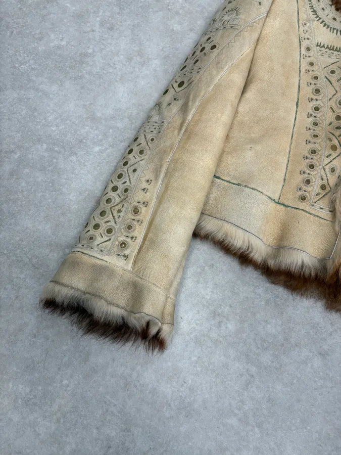 2000s Roberto Cavalli Ornament Fur Sherling Beige Jacket rYUCPvV 7