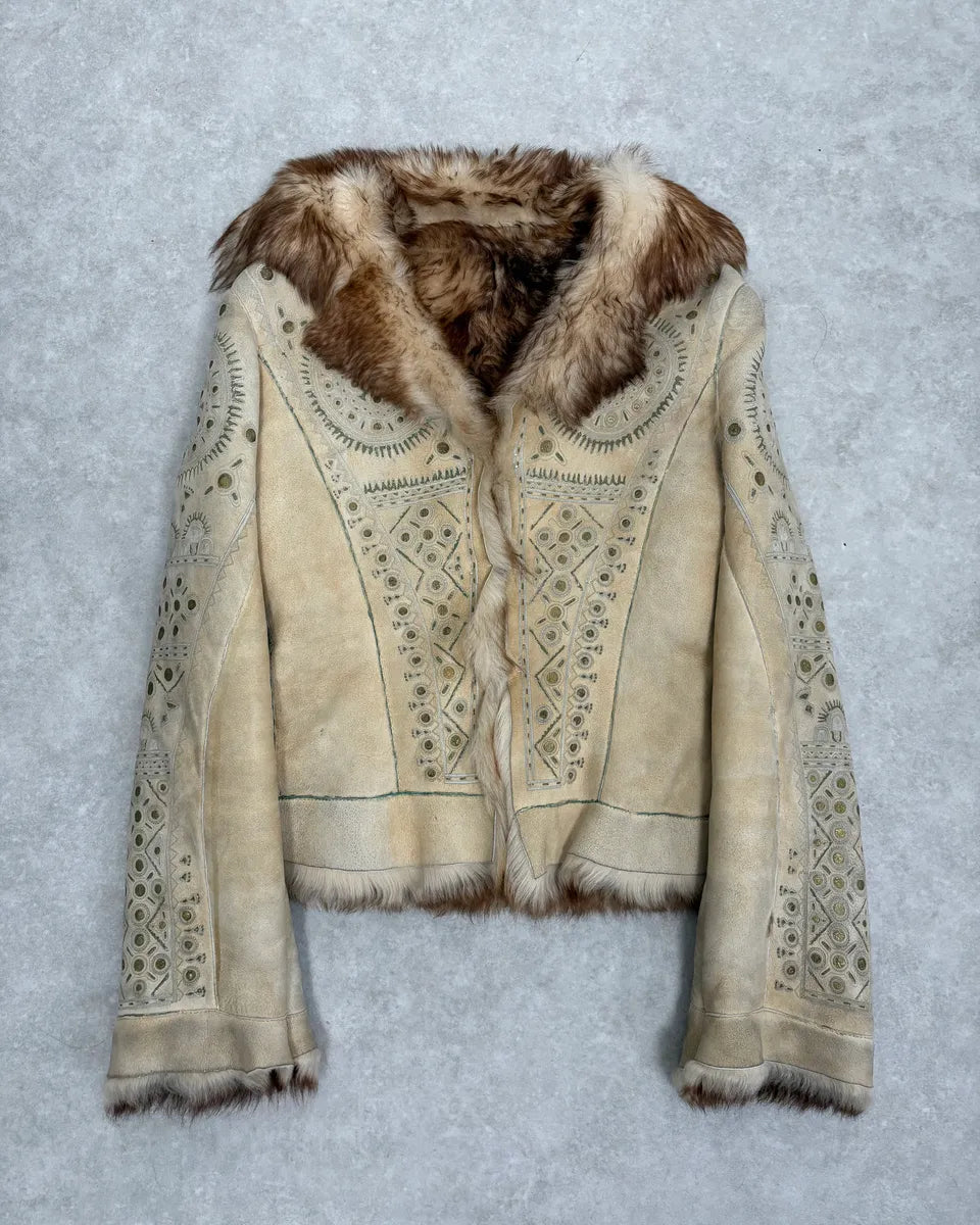 2000s Roberto Cavalli Ornament Fur Sherling Beige Jacket rYUCPvV 0