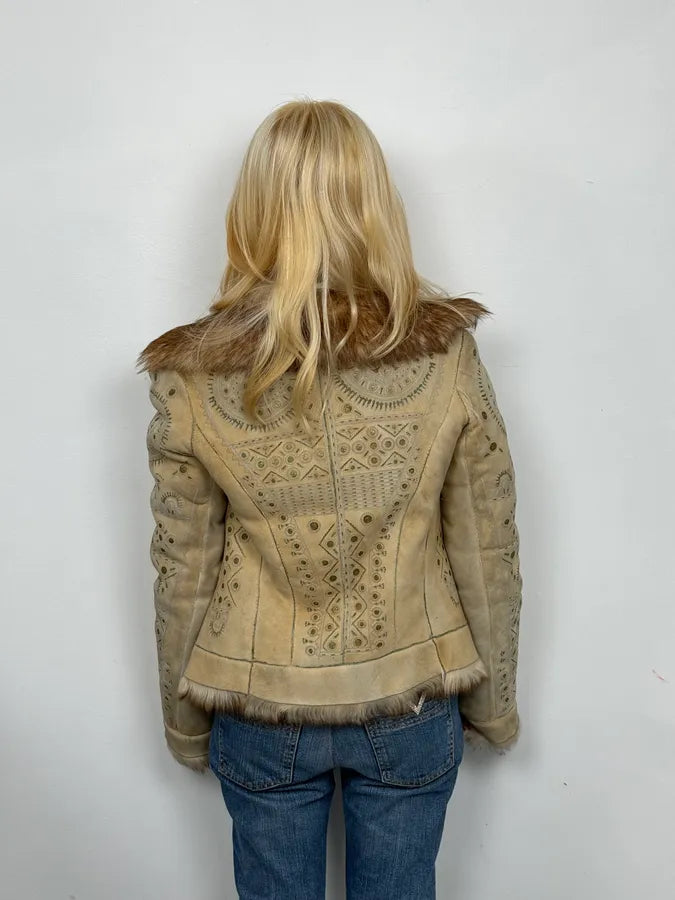 2000s Roberto Cavalli Ornament Fur Sherling Beige Jacket rYUCPvV 2