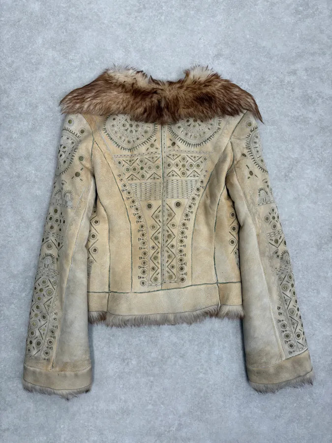 2000s Roberto Cavalli Ornament Fur Sherling Beige Jacket rYUCPvV 5