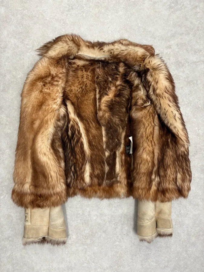 2000s Roberto Cavalli Ornament Fur Sherling Beige Jacket rYUCPvV 6