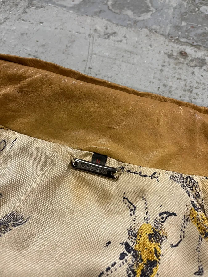 2000s Roberto Cavalli Padded Moto Beige Leather Jacket puVKrdd 11