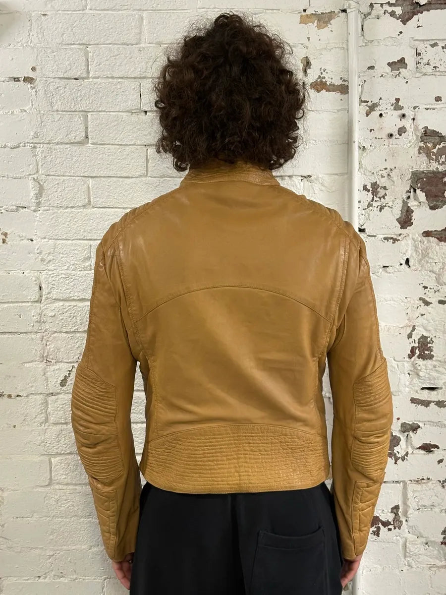 2000s Roberto Cavalli Padded Moto Beige Leather Jacket puVKrdd 2