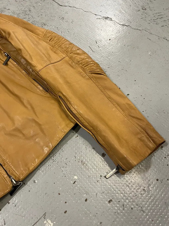 2000s Roberto Cavalli Padded Moto Beige Leather Jacket puVKrdd 5