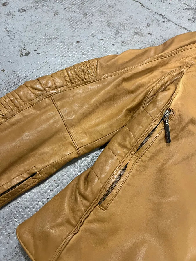 2000s Roberto Cavalli Padded Moto Beige Leather Jacket puVKrdd 6
