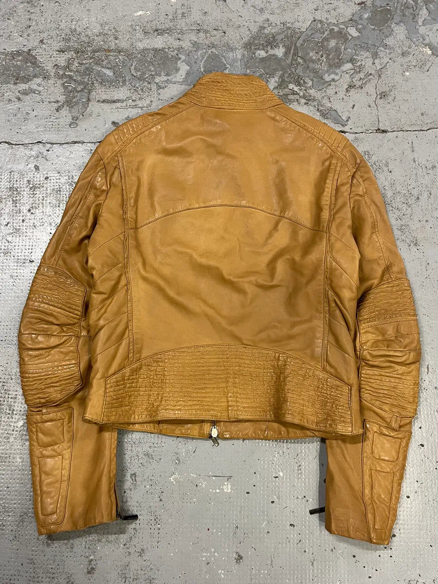 2000s Roberto Cavalli Padded Moto Beige Leather Jacket puVKrdd 7