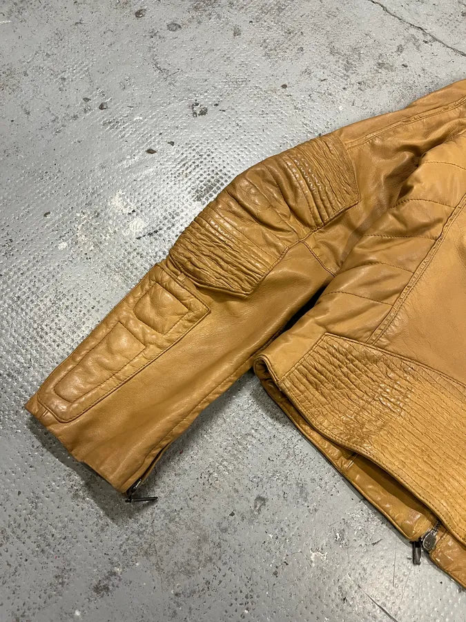 2000s Roberto Cavalli Padded Moto Beige Leather Jacket puVKrdd 8