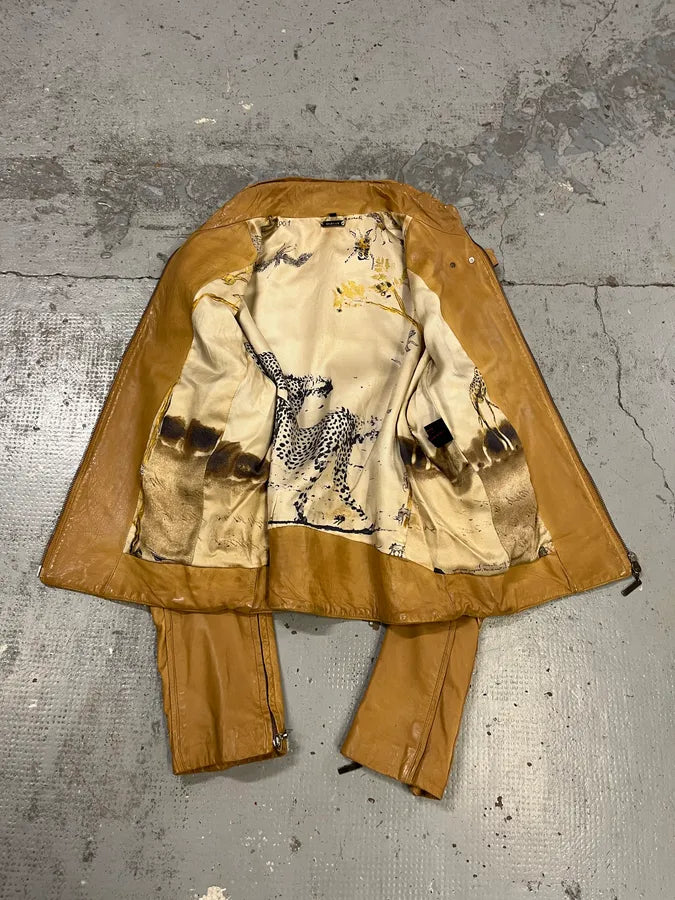 2000s Roberto Cavalli Padded Moto Beige Leather Jacket puVKrdd 9