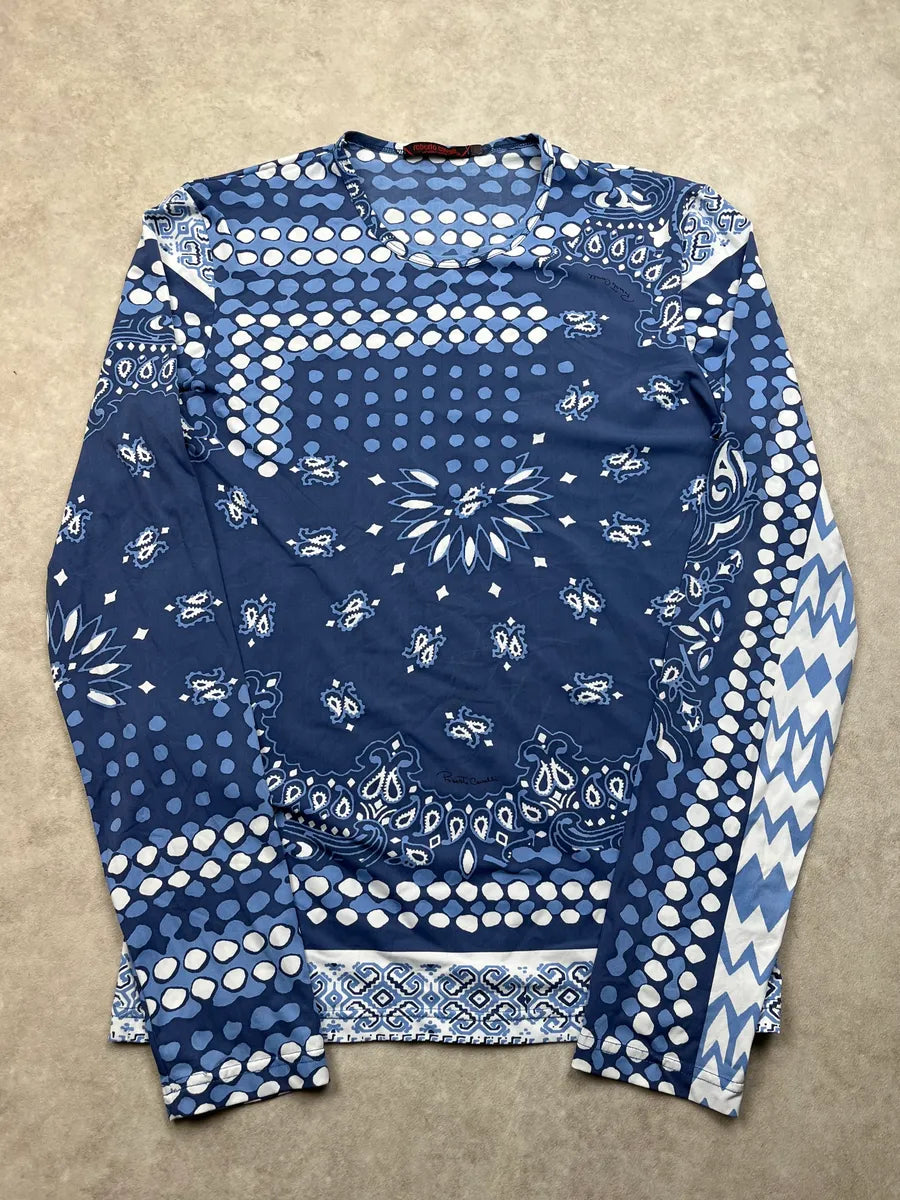 2000s Roberto Cavalli Paisley Bandana Mozaic Blue Longsleeve rbeKAqD 0