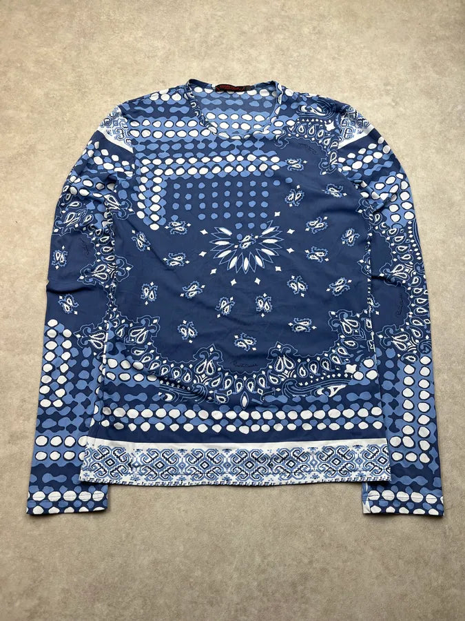 2000s Roberto Cavalli Paisley Bandana Mozaic Blue Longsleeve rbeKAqD 1